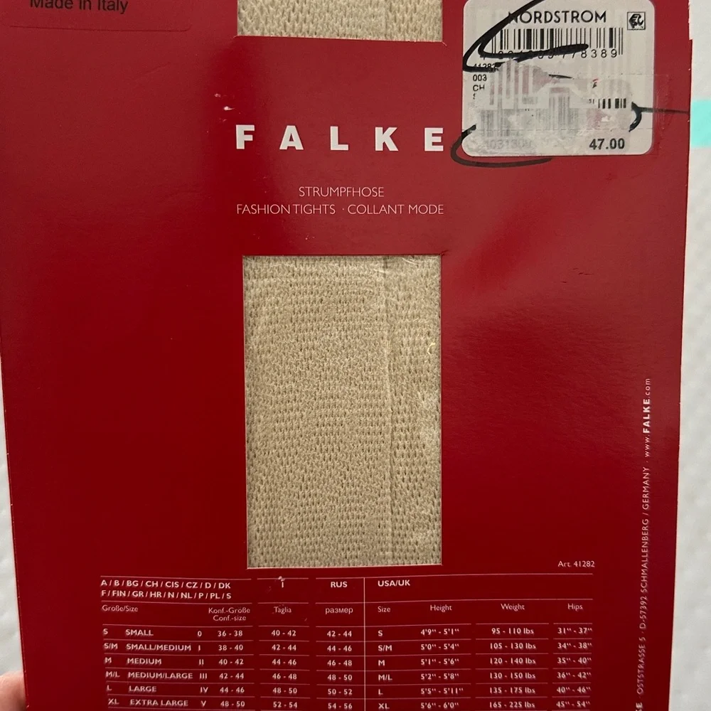 FALKE Nordstrom Champagne cream Patterned Fishnet Tights Net Pantyhose 0 S‎ NEW